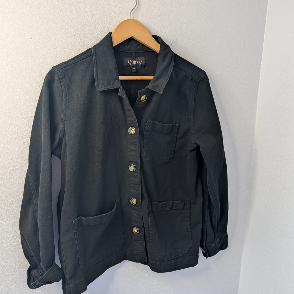 Quince Organic Comfort Stretch Chore Jacket black size medium